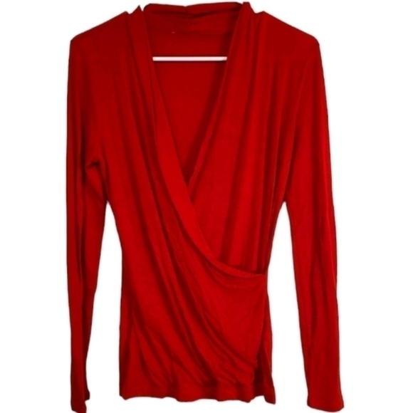 Woman's Faux Wrap Long Sleeve Deep Plunge V-Neck Line - Picture 1 of 2